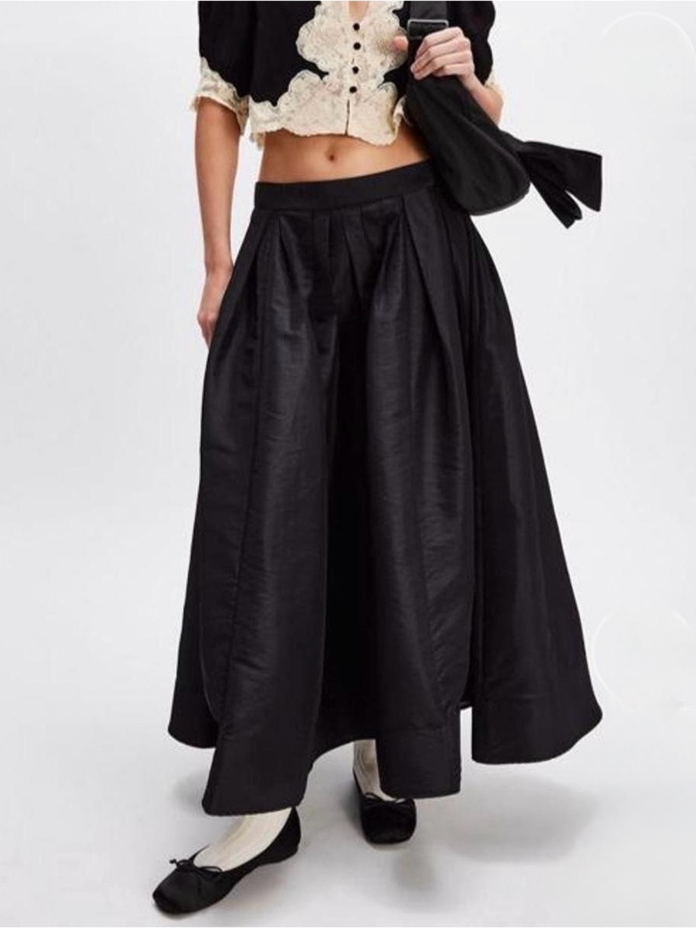 Free People Black Full-Length A-Line Pleated Skirt